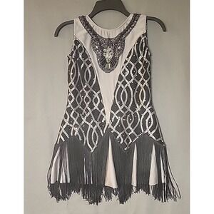 Revolution Dancewear Womens Sz XLC Style RC18620 Black Grey Leotard Bling Fringe